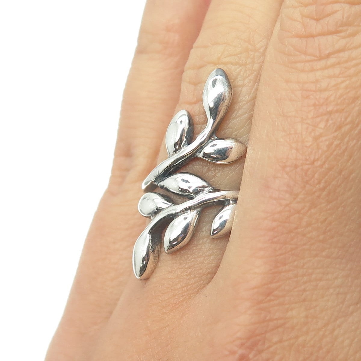 925 Sterling Silver Vintage Leaf Floral Bypass Ring Size 6.5