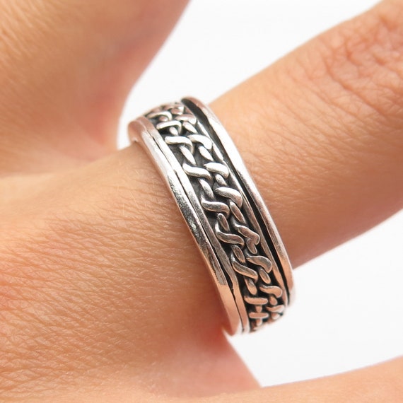 925 Sterling Silver Vintage Wicker Band Ring Size… - image 3
