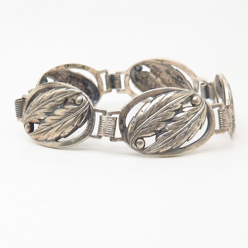 925 Sterling Silver Vintage Danecraft Leaf Cutout Link Bracelet 7.5