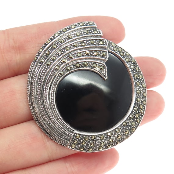 925 Sterling Silver Vintage Black Onyx and Marcas… - image 1