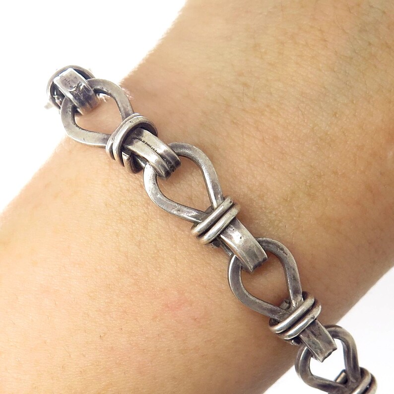 Vtg Signed Mexico 925 Sterling Silver Wide Sailor Knot Link Artisan Bracelet 6