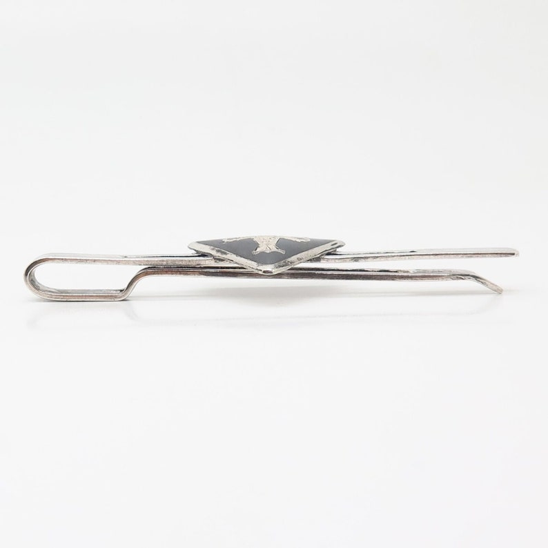 925 Sterling Silver Vintage Siam Niello Three Headed Elephant Tie Clip