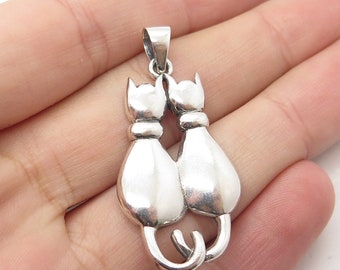 925 Sterling Silver Vintage Kitty Cat Couple Pendant