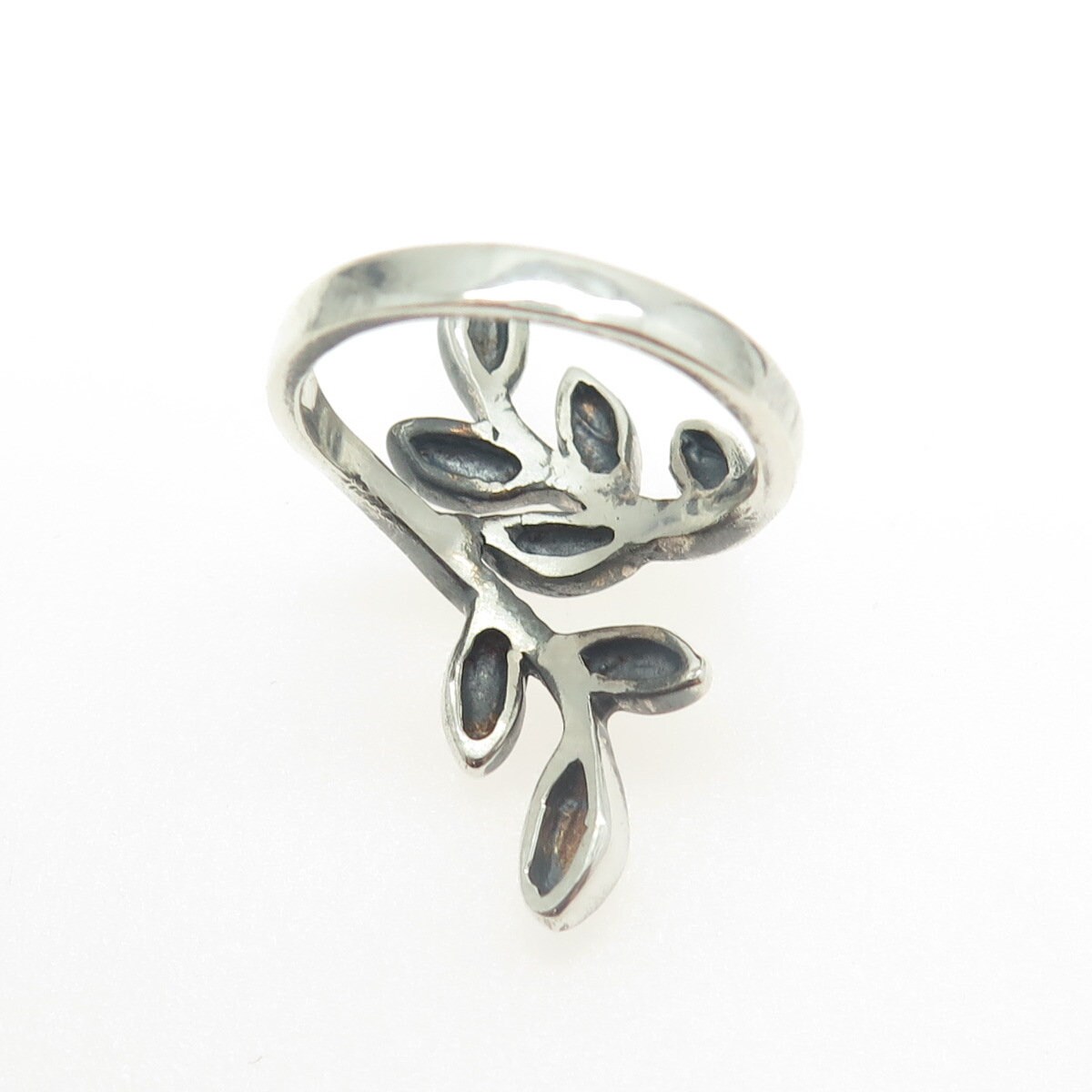 925 Sterling Silver Vintage Leaf Floral Bypass Ring Size 6.5