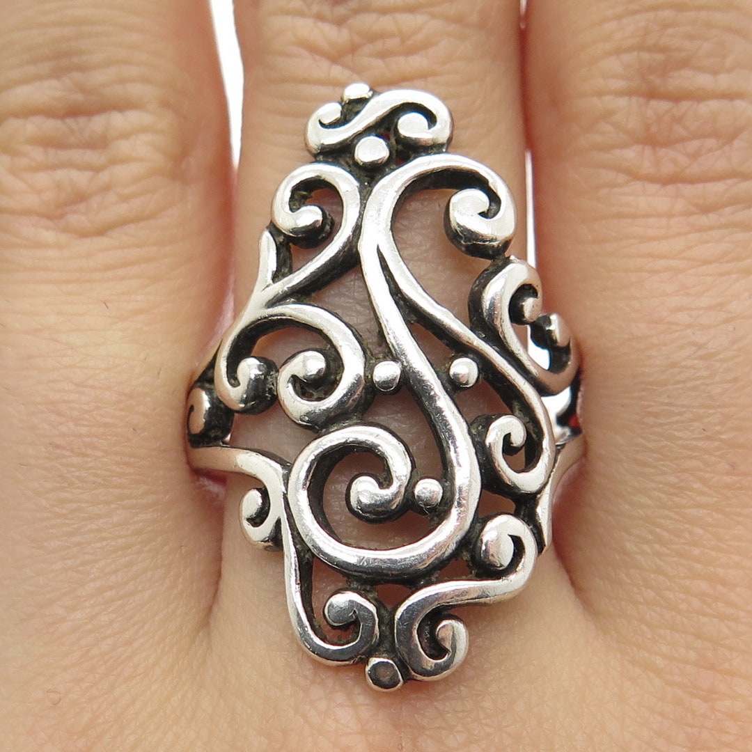 925 Sterling Silver Vintage Swirl Oxidized Ring Size 8.25 Etsy