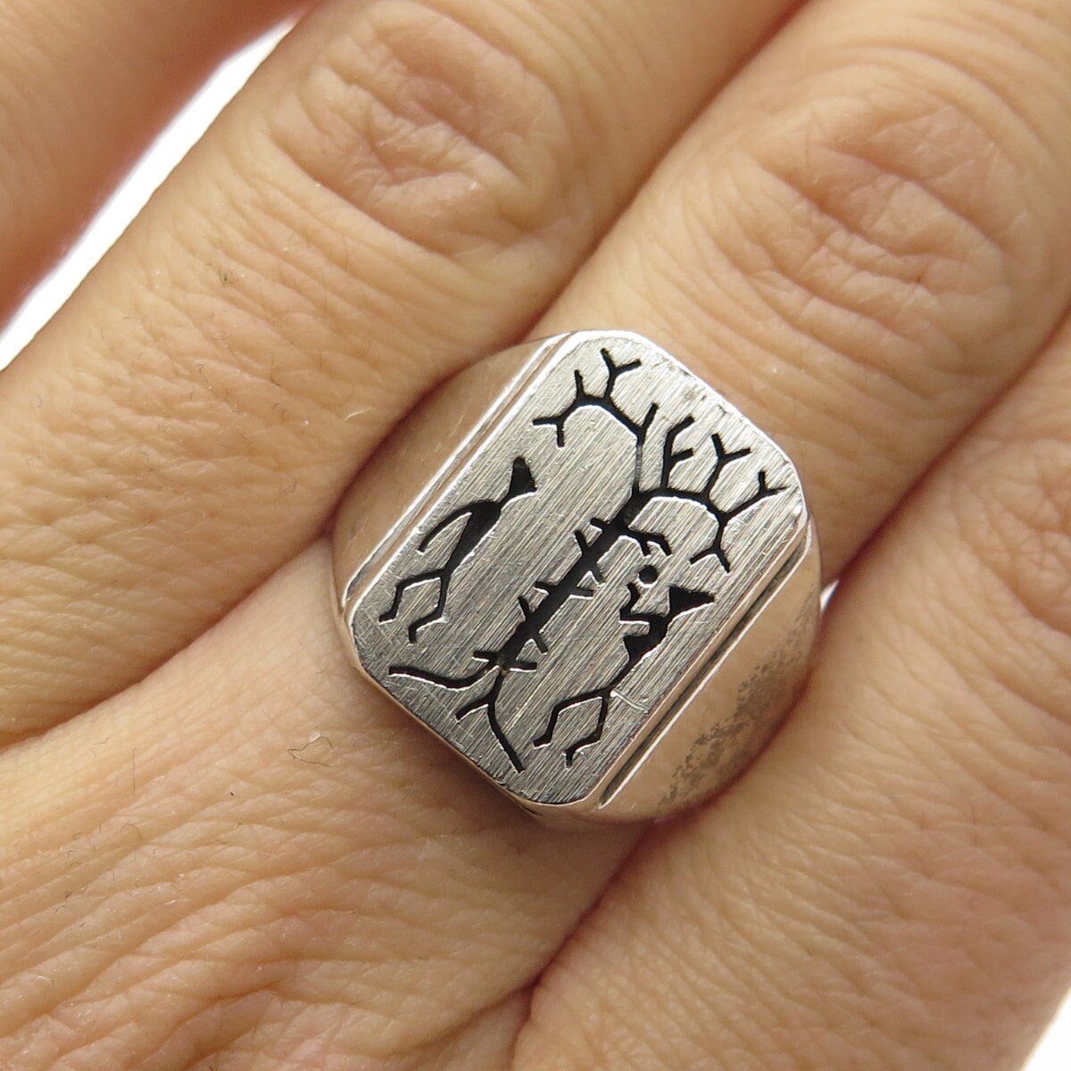 925 Sterling Silver Vintage Mexico Tree of Life Adam and Eve Ring 