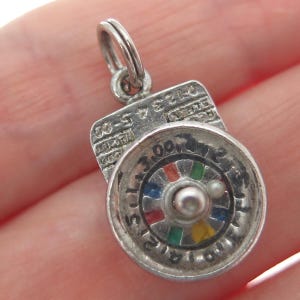 925 Sterling Silver Antique Enamel Casino Roulette Wheel Mini Charm Pendant