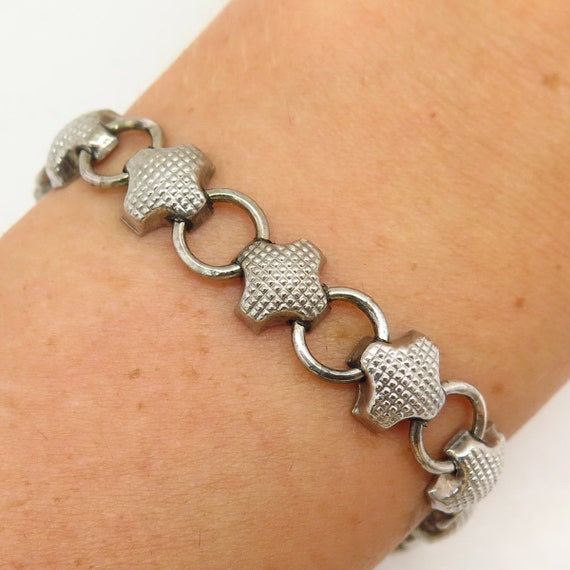 925 Sterling Silver Puffy Cross and Circle Design Link Bracelet 7 
