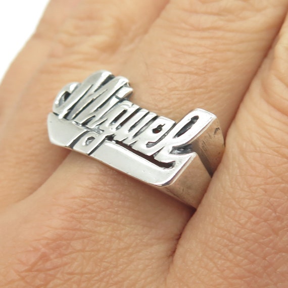 925 Sterling Silver Vintage "Miguel" Name Ring Si… - image 2