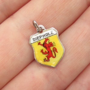800 Silver Vintage Antiko Enamel &quot;Diepholz&quot; Coat of Arms Charm Pendant