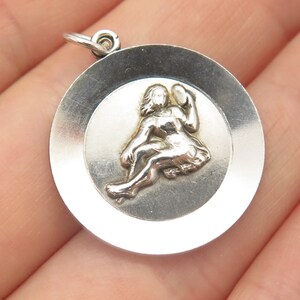 925 Sterling Silver Vintage Sitting Lady / Girl Round Pendant