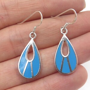 925 Sterling Silver Vintage Enamel Modernist Teardrop Dangle Earrings