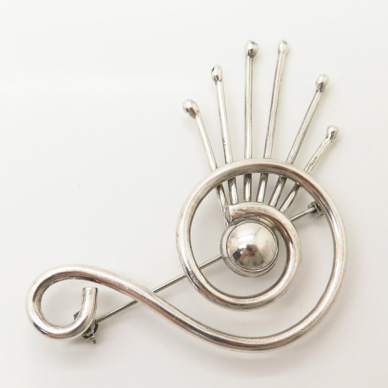 925 Sterling Silver Vintage Mexico Modernist Treble Clef Design Pin Brooch