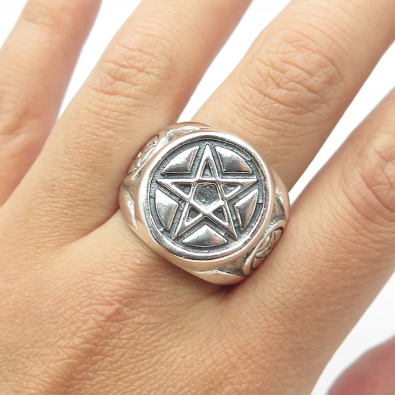 950 Silver Vintage Pentagram Star Ring Size 11.5