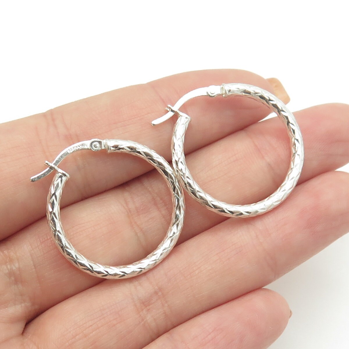 HAN 925 Sterling Silver Textured Hoop Earrings - Etsy