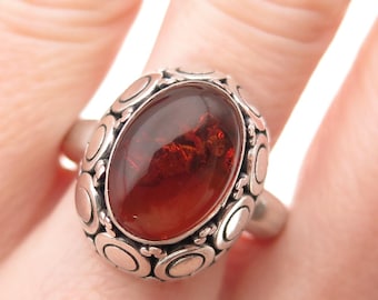SUARTI BALI 925 Sterling Silver Vintage Real Amber Modernist Ring Size 10