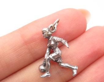 925 Sterling Silver Vintage Bowling Woman Charm Pendant