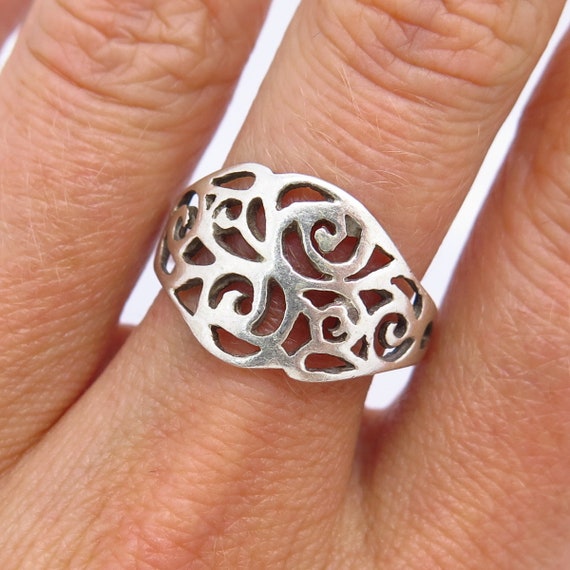 925 Sterling Silver Swirl Design Wide Ring Size 8.5 - Etsy