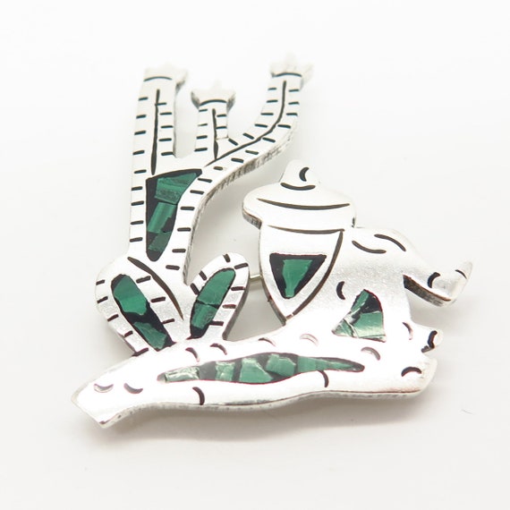 925 Sterling Vintage Mexico Malachite Gem Inlay C… - image 3