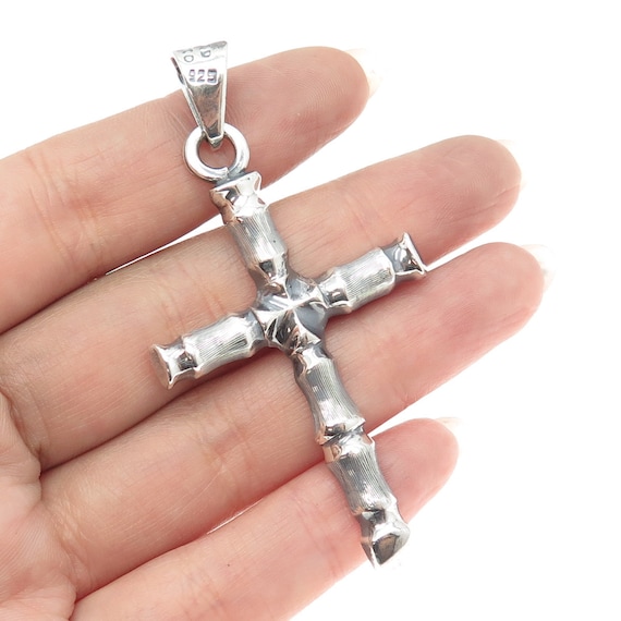 925 Sterling Silver Vintage Mexico Bamboo Cross P… - image 1