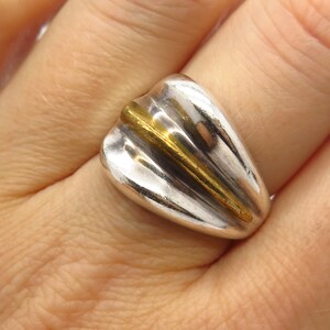 925 Sterling Silver 2-Tone Vintage Mexico Ribbed Design Ring Size 8.5