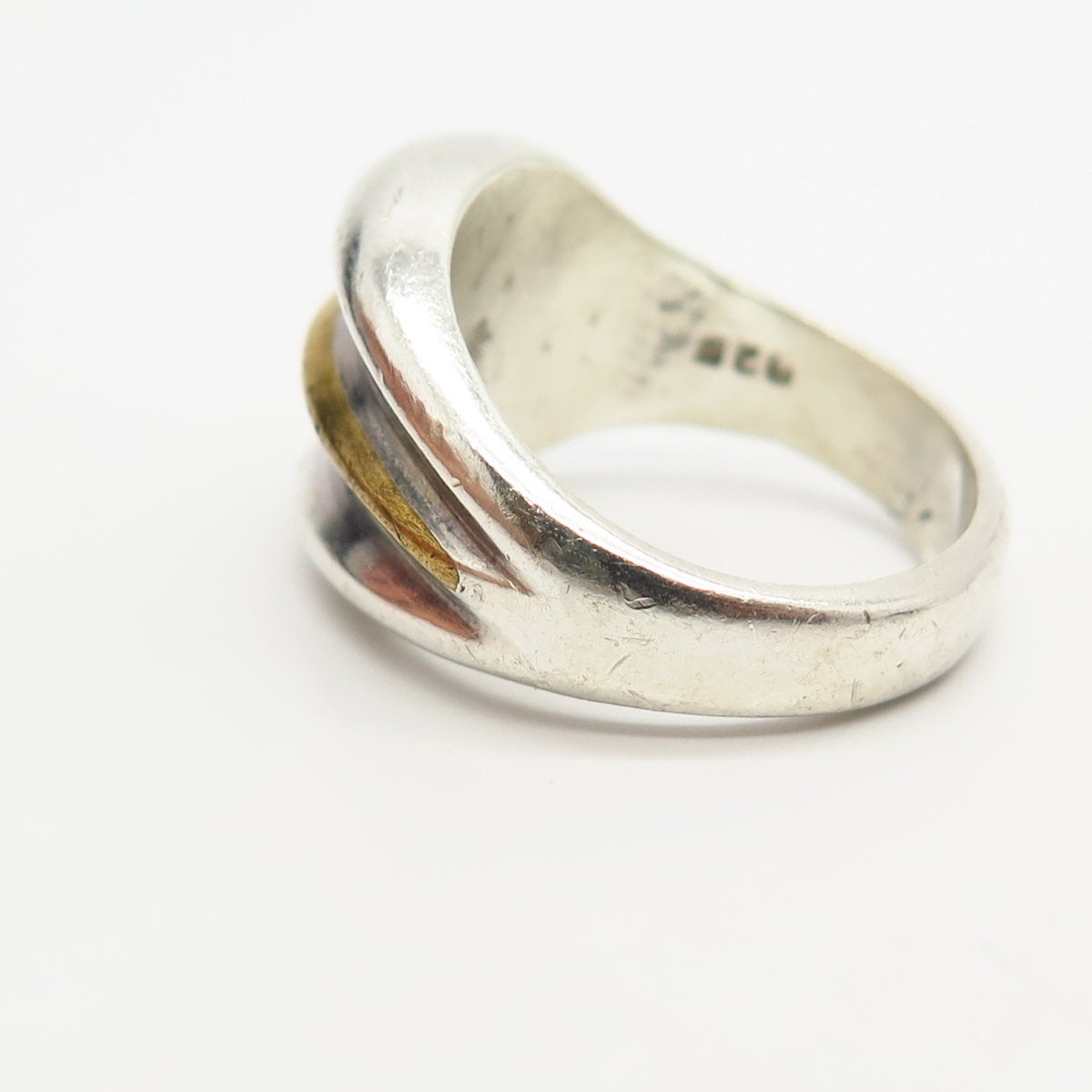 925 Sterling Silver 2-tone Vintage Mexico Ribbed Design Ring