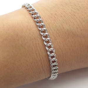925 Sterling Silver Vintage Double Cable Link Bracelet 7&quot;