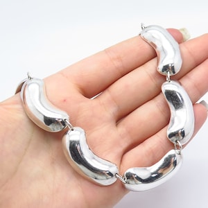 925 Sterling Silver Vintage Mexico Bean Modernist Chain Necklace 16&quot;