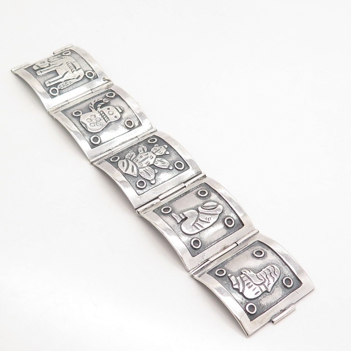 925 Sterling Silver Vintage Mexican Storyteller Wide Panel Link