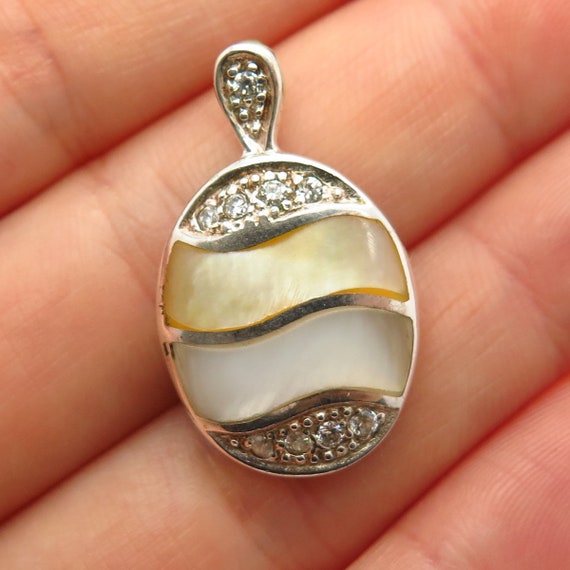 925 Sterling Silver Vintage Real Mother-Of-Pearl … - image 1