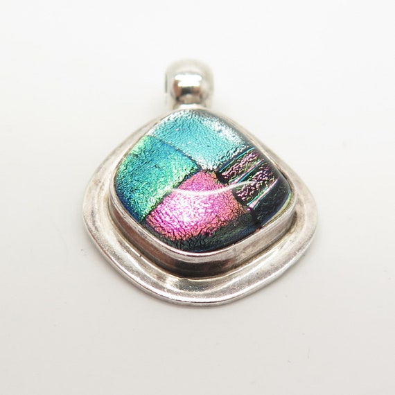 925 Sterling Silver Vintage Dichroic Glass Pendant - image 5