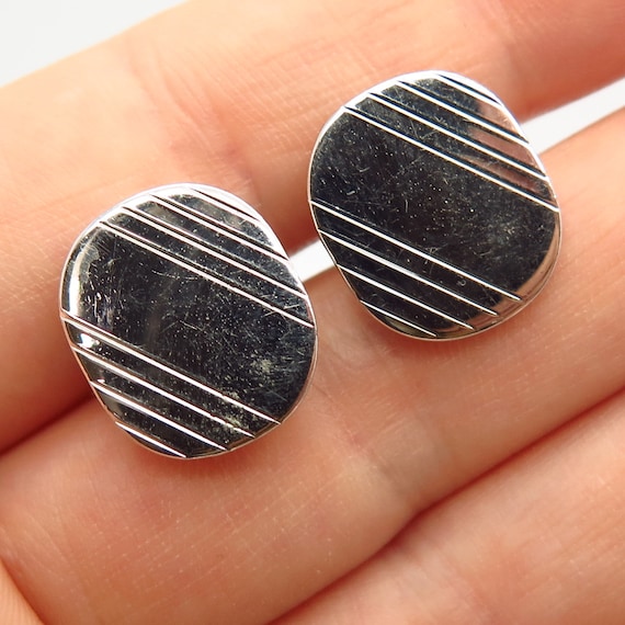 925 Sterling Silver Vintage Stripped Design Cuffl… - image 1