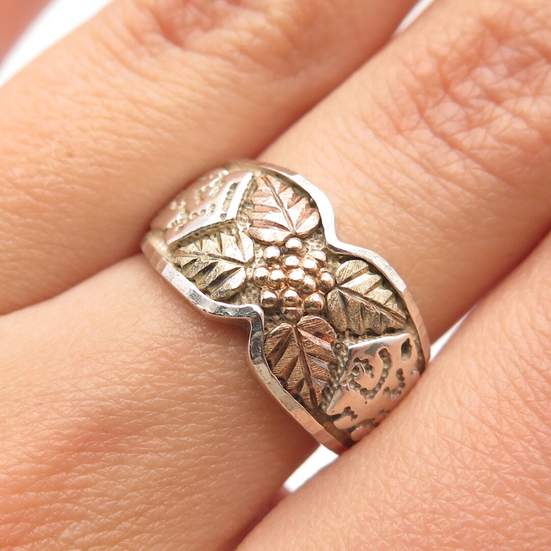 Silverious Berry Rings 925 Sterling Silver / 12K Gold Vintage Leaf & Berries Ring Size 6 - Etsy