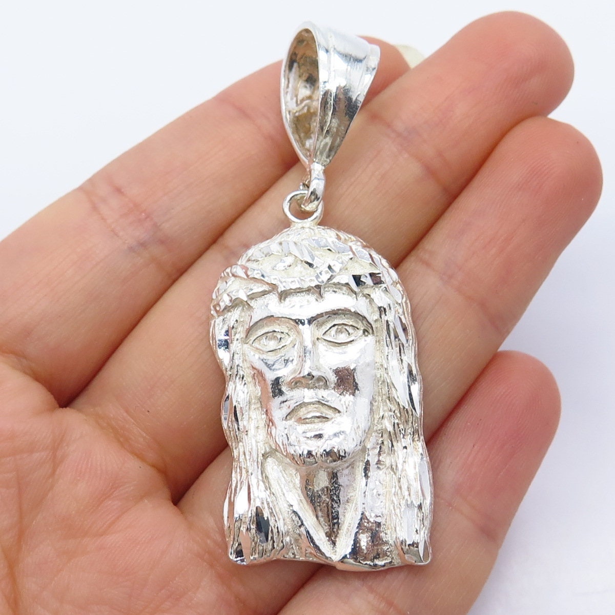 Vintage 925 Sterling Silver Religious Jesus Pendant Charm Necklace