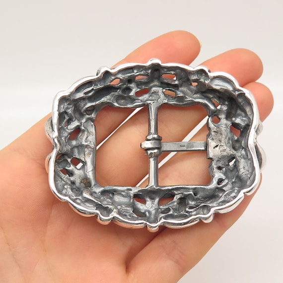 925 Sterling Silver Vintage Wicker Belt Buckle - image 2