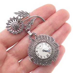 Vintage Hamilton 17J Brooch Watch 800 Silver Filigree Malachite Swiss Runs As-Is Vintage Hamilton 17J Brooch Watch 800 Silver Filigree  main image 3