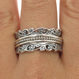 OR PAZ PZ 925 Sterling Silver Vintage Israel Floral Rotating Ring Size 10.75