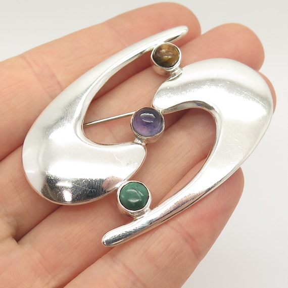 925 Sterling Silver Vintage Mexico Malachite Tiger