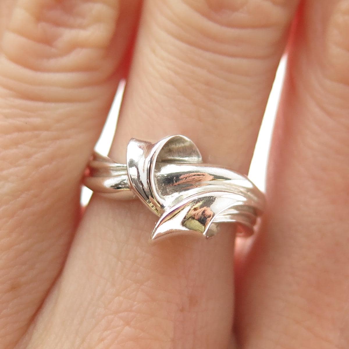 925 Sterling Silver Vintage Modernist Ring Size 6.75