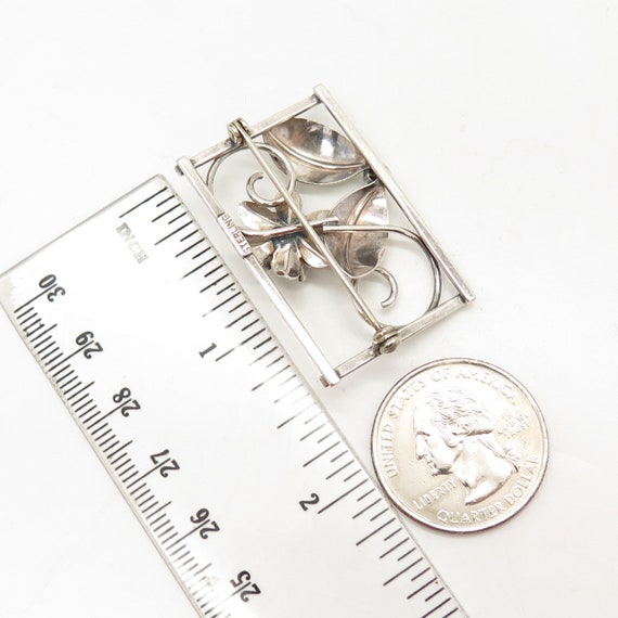 925 Sterling Silver Vintage Floral Design Pin Bro… - image 2