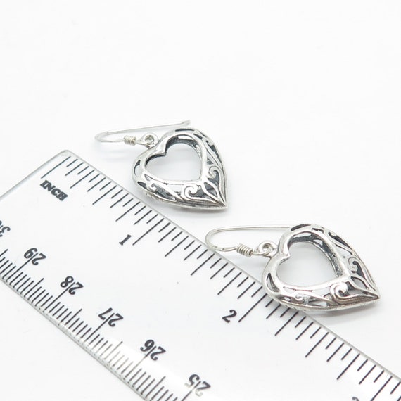 925 Sterling Silver Vintage Ornate Heart Dangling… - image 4