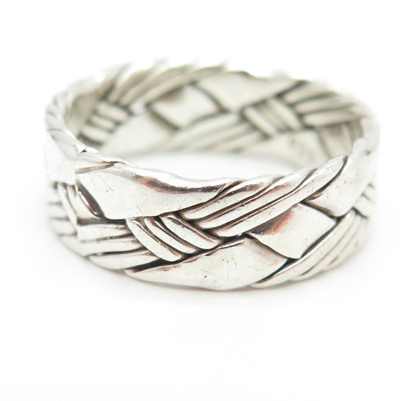 925 Sterling Silver Vintage Mexico Wicker Band Ri… - image 5