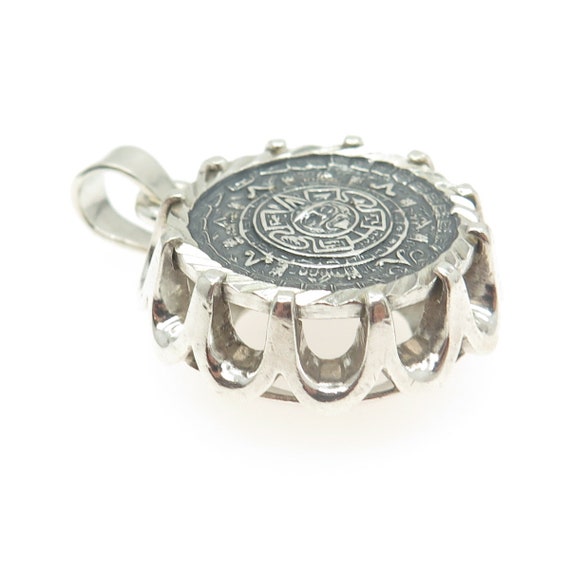 925 Sterling Silver Vintage Aztec Calendar Ornate… - image 5