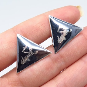 925 Sterling Silver Vintage Siam Niello Hindu Goddess Cufflinks