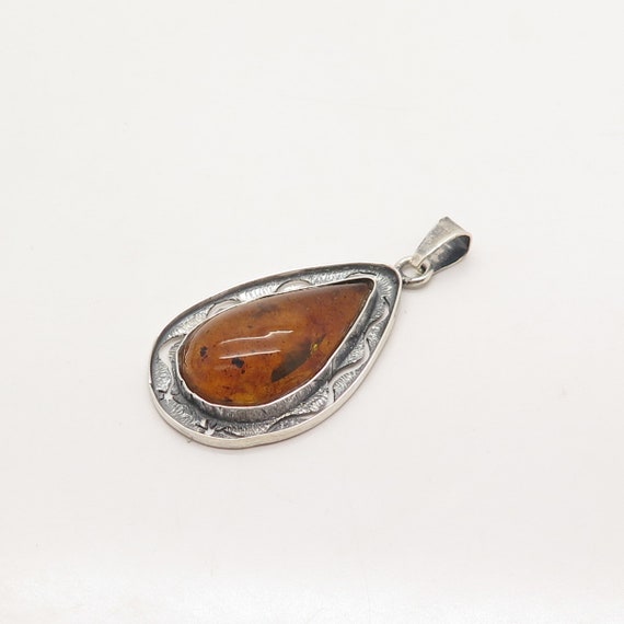 925 Sterling Silver Vintage Real Amber Teardrop P… - image 5