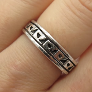 925 Sterling Silver Vintage Tribal Symbols Band Ring Size 8 1/4
