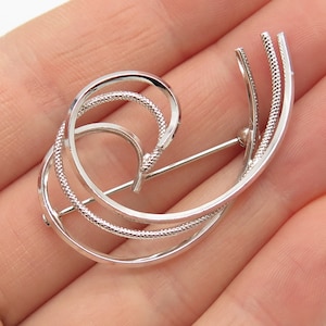 925 Sterling Silver Vintage V. D. Swirl Pin Brooch