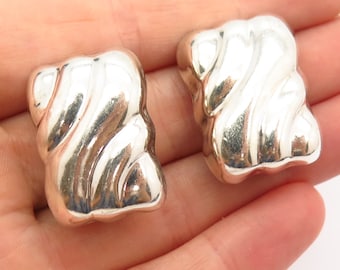 925 Sterling Silver Vintage Mexico Curved Design Hollow Clip On Earrings