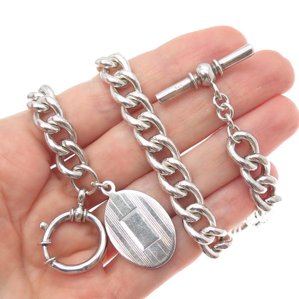 RALPH LAUREN 925 Sterling Silver Vintage Pocket Watch Fob Chain 16"