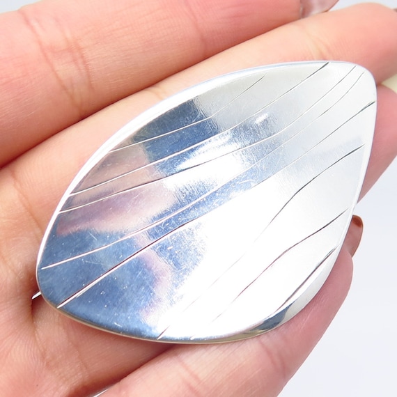 925 Sterling Silver Vintage Striped Large Pin Bro… - image 1